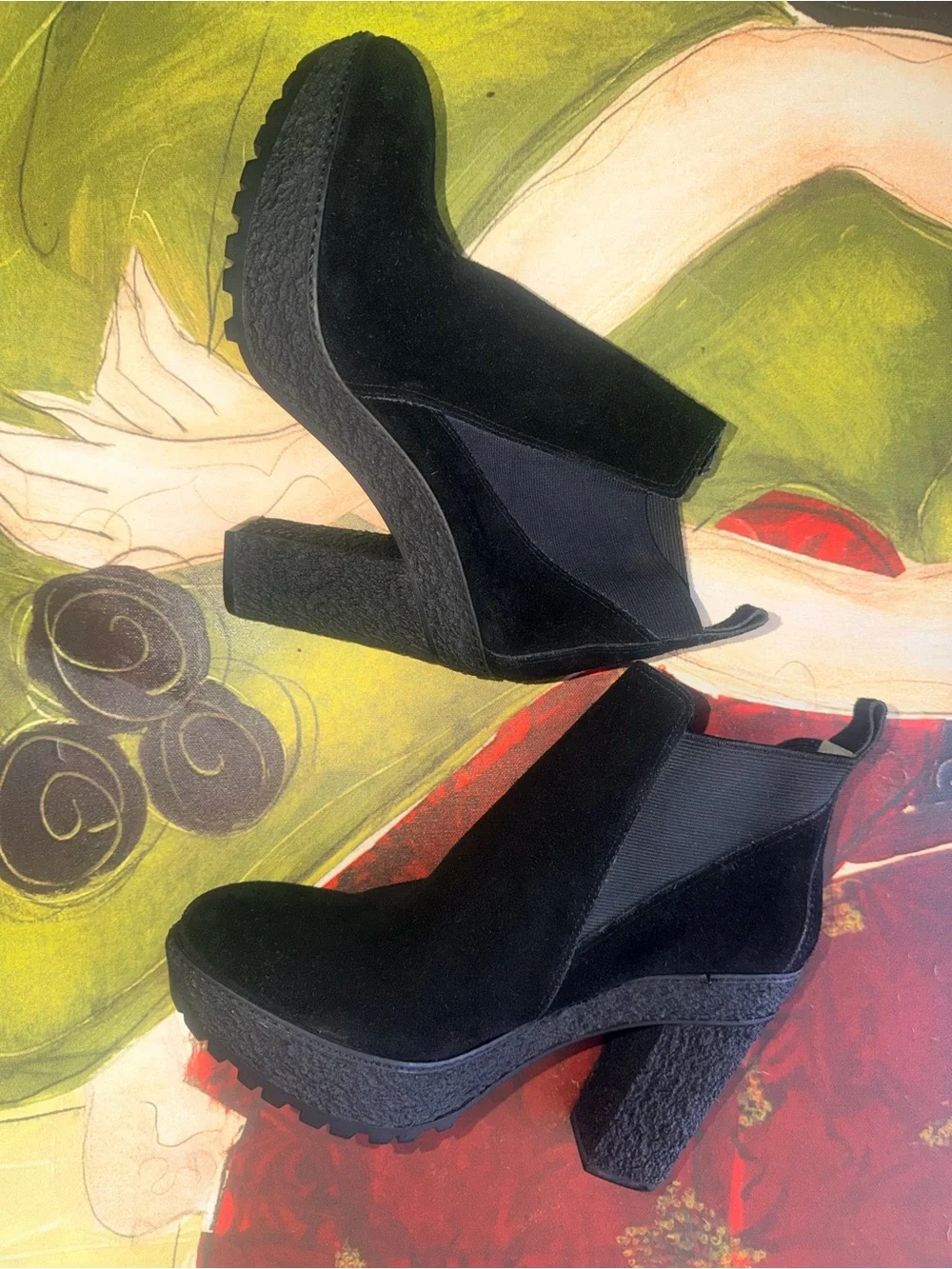 Diane Von Furstenberg Black Suede Platform Chelsea Booties